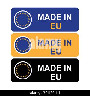 Hergestellt in EU-Produktetiketten in mehreren Farben Stock Vektor