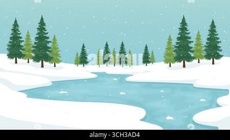 Verschneite Kiefernwälder Winterlandschaft Vektor-Illustration. Stock Vektor