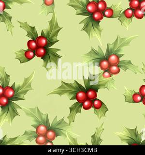 Nahtloses Weihnachtsmuster auf grünem Hintergrund. Stockfoto