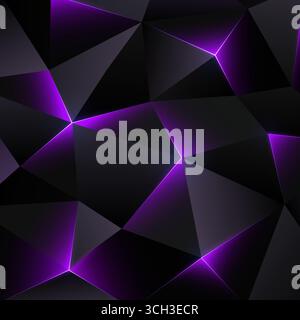 Dunkles Smartphone-Hintergrundbild mit niedrigem Poly. Abstrakter geometrischer Hintergrund mit Dreiecken. Leuchtende helle Linien, Dreieck. Grauer violetter Hintergrund. Polygon Stock Vektor