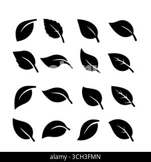 Große Sammlung von Baumblatt Silhouetten Vektor-Symbol Set grünes Blatt Symbol Set im minimalistischen Stil mit verschiedenen Blattformen Stock Vektor