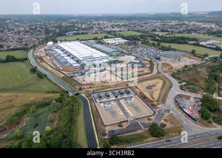 Luftaufnahme des im Bau befindlichen neuen Google-Rechenzentrums (Juli 2025), Waltham Cross, Großbritannien Stockfoto