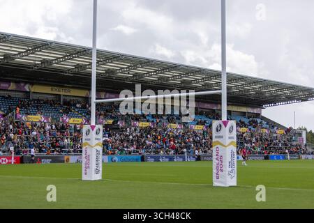 Exeter, Großbritannien. 31. August 2025. Beiträge bereit für das erste Spiel des Doppelspiels bei Sandy Park New Zealand Women gegen Japan Women Women Women's Rugby World Cup Pool Sandy Park Exeter Sunday31, August 2025 Sandy Park, Copyright Credit: Martin Edwards/Alamy Live News Stockfoto