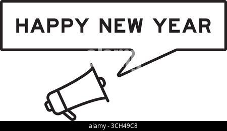 Megaphon-Symbol mit Sprechblase im Wort Happy New Year auf weißem Hintergrund Stock Vektor