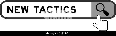 Suchbanner in Wort neue Taktiken mit dem Lupensymbol auf weißem Hintergrund Stock Vektor