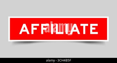 Rotes quadratisches Etikett mit Wort affilate auf grauem Hintergrund Stock Vektor