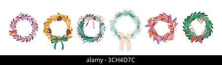Weihnachtskränze Set. Isolierte abgewickelte Elemente. Stock Vektor