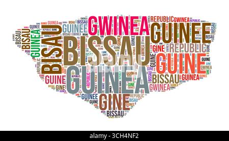 Guinea-Bissau Landesform Wortwolke. Typografie-Stil Länderdarstellung. Guinea-Bissau-Bild im Wolkenstil. Vektorabbildung. Stock Vektor