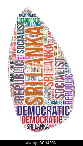 Sri Lanka Country Shape Wortwolke. Typografie-Stil Länderdarstellung. Sri Lanka Bild im Text Cloud Stil. Vektorabbildung. Stock Vektor