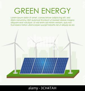 Erneuerbare Energiequellen. Grüne Energie. Umweltfreundlich. Vektorillustration isoliert auf weißem Hintergrund. Stock Vektor