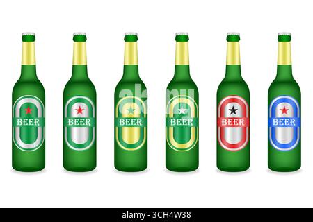 Bierflasche realistisch. Vektorillustration Isoliert Auf Weißem Hintergrund. Stock Vektor