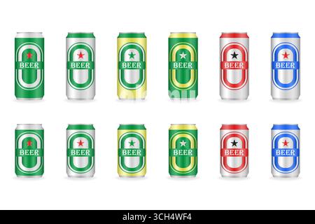 Bierdose 3d.. Vektorillustration isoliert auf weißem Hintergrund. Stock Vektor