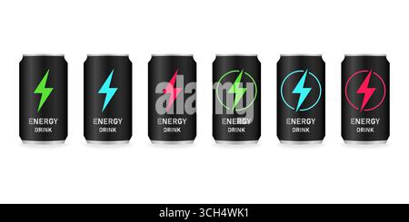 Energy Drink Kann Eingestellt Werden. Vektorillustration isoliert auf weißem Hintergrund. Stock Vektor