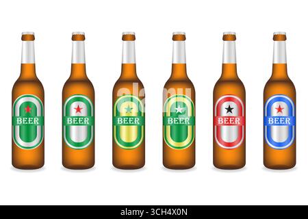 Bierflasche realistisch. Vektorillustration Isoliert Auf Weißem Hintergrund. Stock Vektor