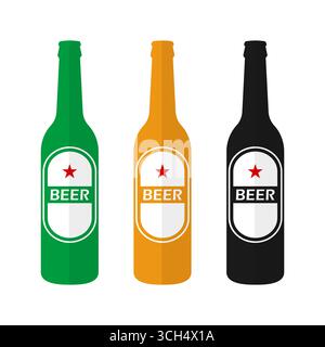 Bierflasche. Vektorillustration Isoliert Auf Weißem Hintergrund. Stock Vektor