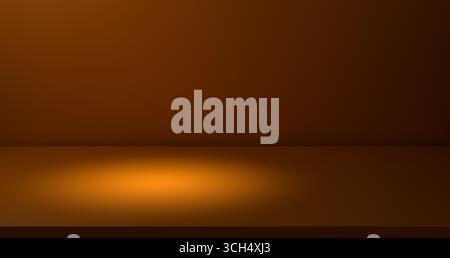 Dunkelbraunes minimalistisches Studio mit Spotlight auf reflektierendem Boden, warmer und sauberer Hintergrund, ideal für Produktpräsentationen, Werbung und cr Stockfoto