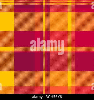 Struktur Karomuster Tartan, Damenmode nahtlose Textil Vektor. Hintergrund mit Struktur der 30er Jahre in roten und goldenen Mohnfarben. Stock Vektor