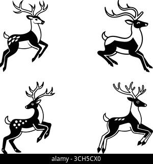 Hirsch Silhouetten Set Vektor Illustration, schwarze Hirsch Silhouette Icon Bündel Stock Vektor