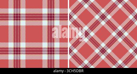 Zwei nahtlose Schottenmuster in Rot-, weiß- und Lila-Tönen erinnern an Wärme und klassischen Stil. Ideal für Textildesign, Hintergründe und Festtage Stock Vektor
