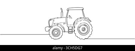Durchgehende einzeilige Zeichnung des Traktors des Landwirts. Klassische Vektorgrafik des Traktors. Ernte- und Landwirtschaftskonzept. Bearbeitbare Kontur Stock Vektor