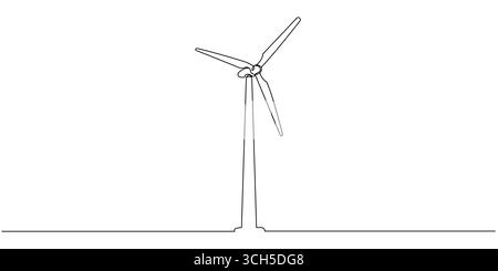 Windenergieanlagen mit alternativer Energie auf dem Meer kontinuierliche Einzeichenzeichnung. Erneuerbare Energien Konzept Vektorillustration im Doodle-Stil. Bearbeiten Stock Vektor