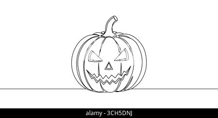Durchgehende einzeilige Zeichnung Jack o Laterne. Vektor-Illustration Halloween Konzept Linie Kunst, Umrisssilhouette. Bearbeitbare Kontur. Stock Vektor