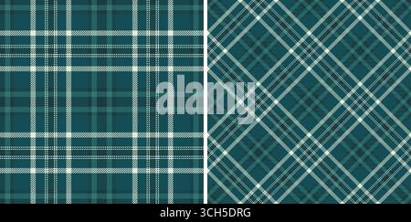 Set aus kariertem Stoff in Teal. Textildesign für Mode, Innenräume oder Hintergründe. Klassische Schottenmuster für vielseitige kreative Projekte, die Eleganz vermitteln Stock Vektor