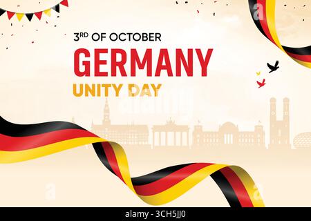 Deutschland-Flagge Winkt Auf Skyline-Hintergrund. Unity Day Concept Design Vektor-Illustration. Stock Vektor