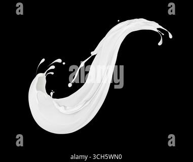 Spritzer weißer Farbe oder Milch auf schwarzem Hintergrund Stockfoto