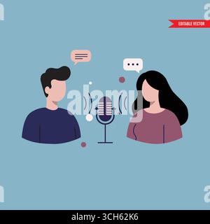 Podcast Interview: Zwei Personen diskutieren ein Thema Stock Vektor