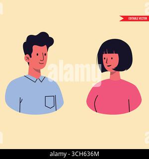 Einfache flache Vektor-Illustration von Mann und Frau im Gespräch Stock Vektor