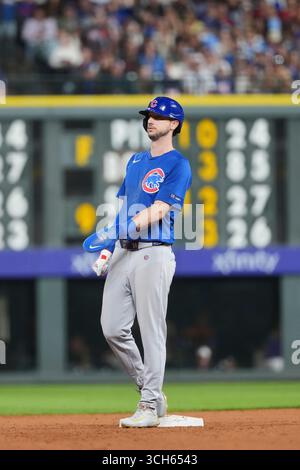 30 2025. August: Kyle Tucker (30) schlägt im Spiel zwischen den Chicago Cubs und den Colorado Rockies im Coors Field in Denver Co. Ein Doppelspiel. David Seelig/Cal Sport Medi Stockfoto