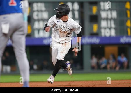 August 30 2025: Tyler Freeman (2) leitet die Basen während des Spiels zwischen den Chicago Cubs und den Colorado Rockies, das im Coors Field in Denver Co stattfindet. David Seelig/Cal Sport Medi Stockfoto