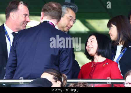 Exeter, Devon, Großbritannien. 31. August 2025. Prinzessin Akiko von Mikasa besucht das Rugby World Cup-Spiel Neuseeland gegen Japan im Sandy Park, Exeter, Devon, Großbritannien. Hinweis: Nidpor/Alamy Live News Stockfoto