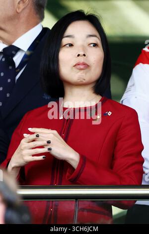 Exeter, Devon, Großbritannien. 31. August 2025. Prinzessin Akiko von Mikasa besucht das Rugby World Cup-Spiel Neuseeland gegen Japan im Sandy Park, Exeter, Devon, Großbritannien. Hinweis: Nidpor/Alamy Live News Stockfoto