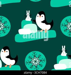 Nahtloses Pinguinmuster für Geschenkpapier und Stoffe sowie Bettwäsche und Kinderbekleidung und Neujahrsverpackungen sowie Noel Winter pac Stockfoto