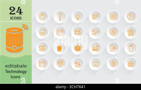 Ein vielfältiges Set von 24 einfachen, übersichtlichen Symbolen, ideal für digitale Schnittstellen, Apps und Websites, mit einer Vielzahl von gängigen Symbolen. Stock Vektor