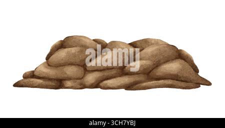 Eine detailreiche und realistische Darstellung eines Steinhaufens, der Hintergründe und Geländedesigns verbessern kann. Isoliertes handgezeichnetes Objekt auf weißem Hintergrund. Stockfoto