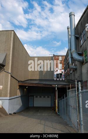 Die Verladezone der historischen Parker Place Studios von 1000 in Strathcona, Vancouver, BC. Stockfoto