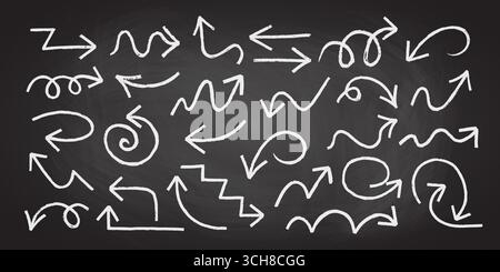 Kreide oder Kohle rustikale schmutzige Grunge Doodle Linie Pfeil Vektor Illustration Set. Stock Vektor