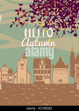 Hallo Herbstposter, Altstadtstraße Stock Vektor