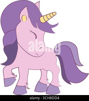 Lustiges magisches Einhorn mit Regenbogenmähne. Vektor-Zeichentrickfigur Illustration. Stock Vektor