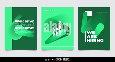 Modernes und einfaches Poster-Design-Set mit grünen Wellenlinien mit Farbverlauf. Abstraktes Design für Cover, Flyer, Broschüren, Banner und Postervorlage Stock Vektor