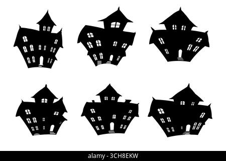 Set von Spooky Haunted House Silhouetten für Halloween Vektor isoliert Design Stock Vektor
