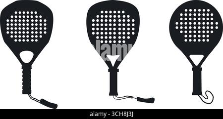 Padel-Schläger in verschiedenen Formen. Sportausrüstung Silhouette Set. Team-Paddelschläger Diamant, Tropfen und Runde für den Verein. Einfache Vektor-Sammlung Stock Vektor