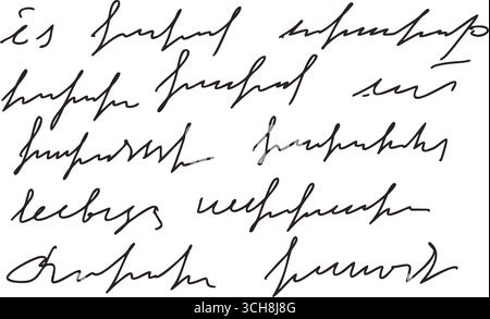 Unleserliches handgeschriebenes Textmuster. Unlesbares Briefstück. Notiz für Freihandtext. Tagebuchpoesie-Ornament. Handgezeichnete Vektorgrafik. Stock Vektor