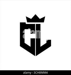 CL Logo Vektorbild eines Schildes mit einem scharfen geometrischen Stil mit einer spitzen Krone und dicken Schriftarten Stock Vektor