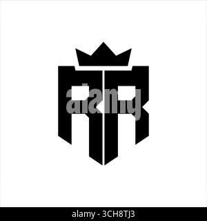 Vektorbild des RR-Logos eines Schildes mit scharfem geometrischem Stil mit spitzer Krone und dicker Schriftart Stock Vektor
