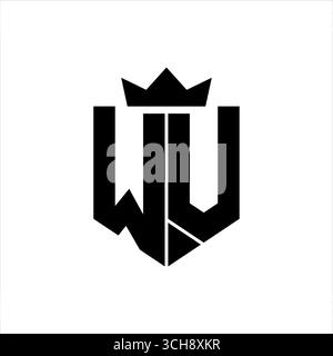 Vektorbild des WV-Logos eines Schildes mit einem scharfen geometrischen Stil mit einer spitzen Krone und dicken Schriftarten Stock Vektor