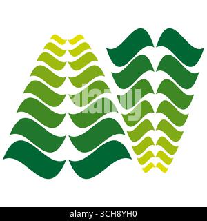 Abbildung des Wellenmusters. Grüne und gelbe Formen. Dynamisches flüssiges Ornament. Abstrakter Vektorhintergrund. EPS 10. Stock Vektor